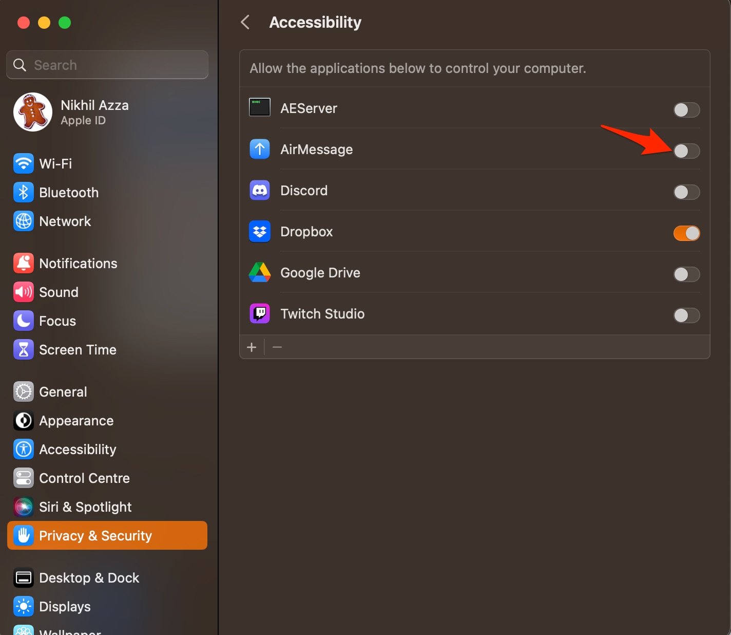 Enable AirMessage Accessibility