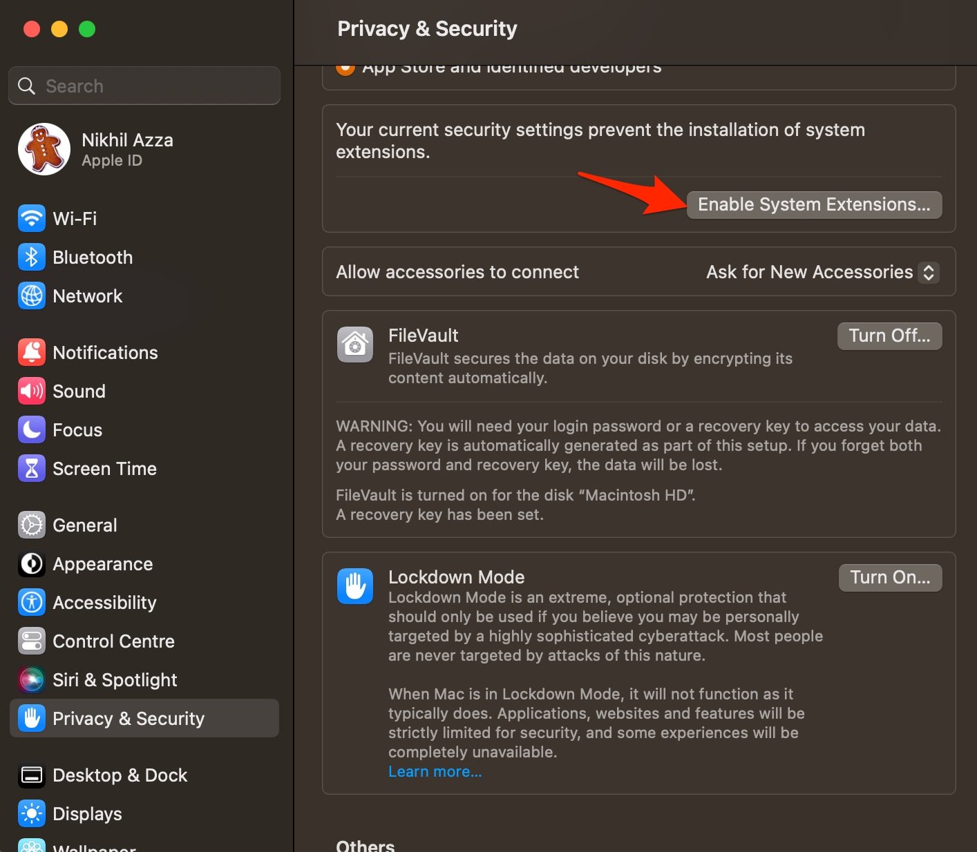 Enable System Extensions