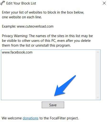 Enter the sites to be blocked