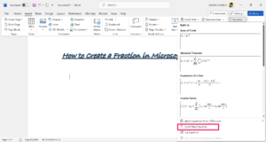 How to Create a Fraction in Microsoft Word 9 Choose Insert New Equation