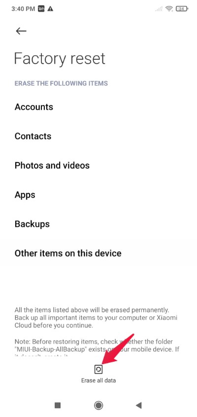 How to Fix Xiaomi Camera Not Working/Opening Issue? 13 Erase all Data
