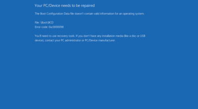 Error 0xc0000098 in Windows 10