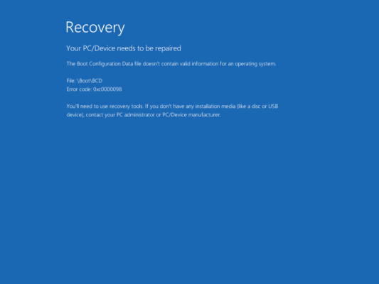 Error 0xc0000098 in Windows 10
