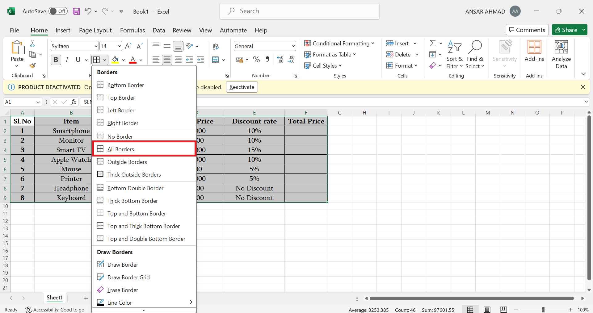 How to Change the Border Colors in Microsoft Excel 4 Choose All Border option