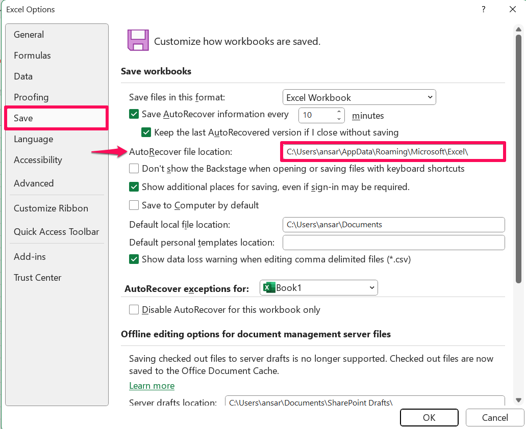 5 Easy Ways to Repair a Corrupted Excel File on Windows 11 6 Click on Save option and copy the AutoRecover file path