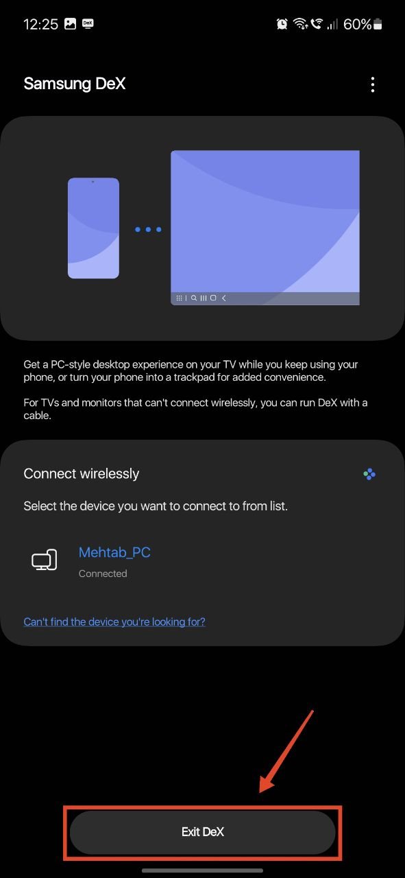 Exit DeX from your phone