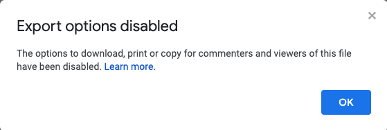 How to Save Google Docs with Export Options Disabled? 2 Export Options Disabled