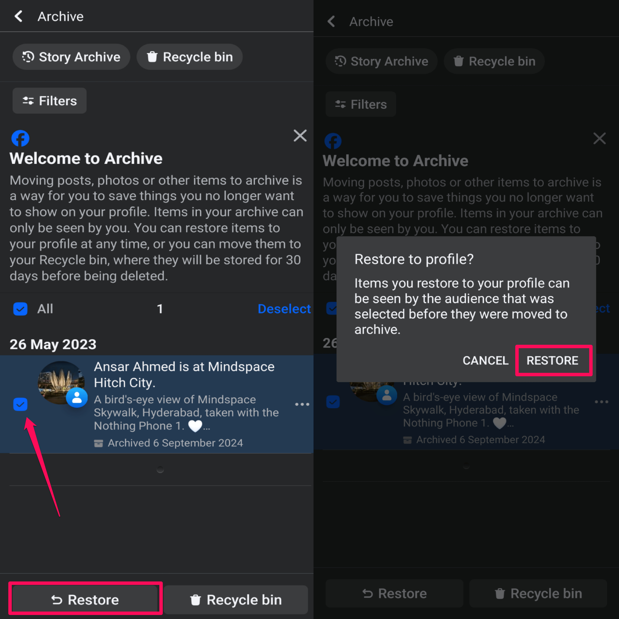 How to Recover a Deleted Post on Facebook 5 Select the post and tap on Restore option
