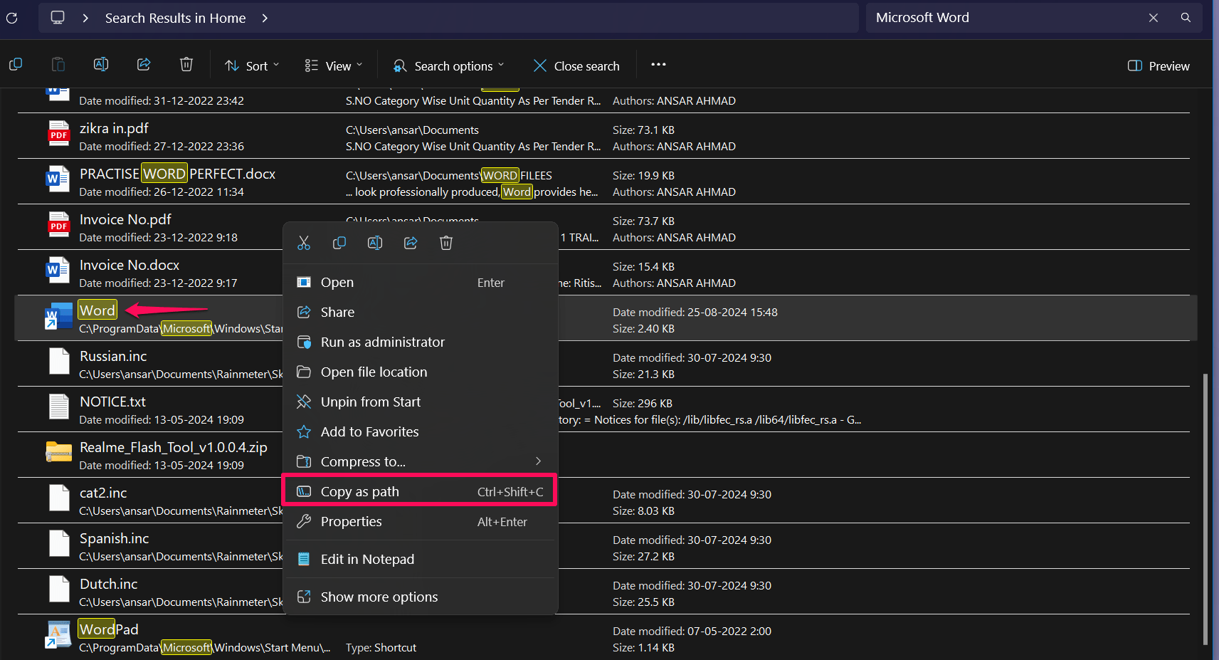 How to Add MS Office Apps in Windows Right Click Menu 6 Copy the application path to paste on value data