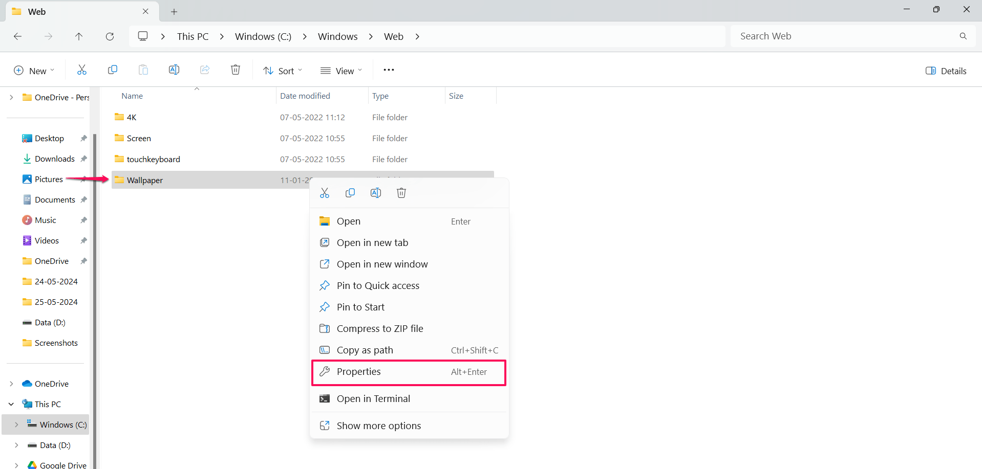 How to Customize Icons on Windows 11 13 Click on the Properties option