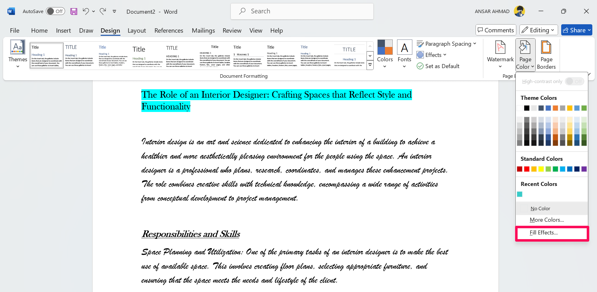 How to Add a Background in Microsoft Word 9 Click on the Fill Effects option