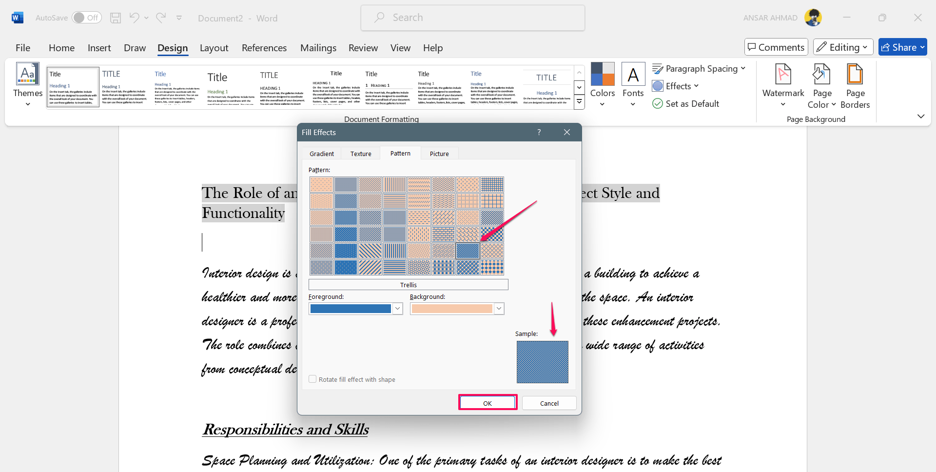 How to Add a Background in Microsoft Word 21 Choose the Pattern color and click OK