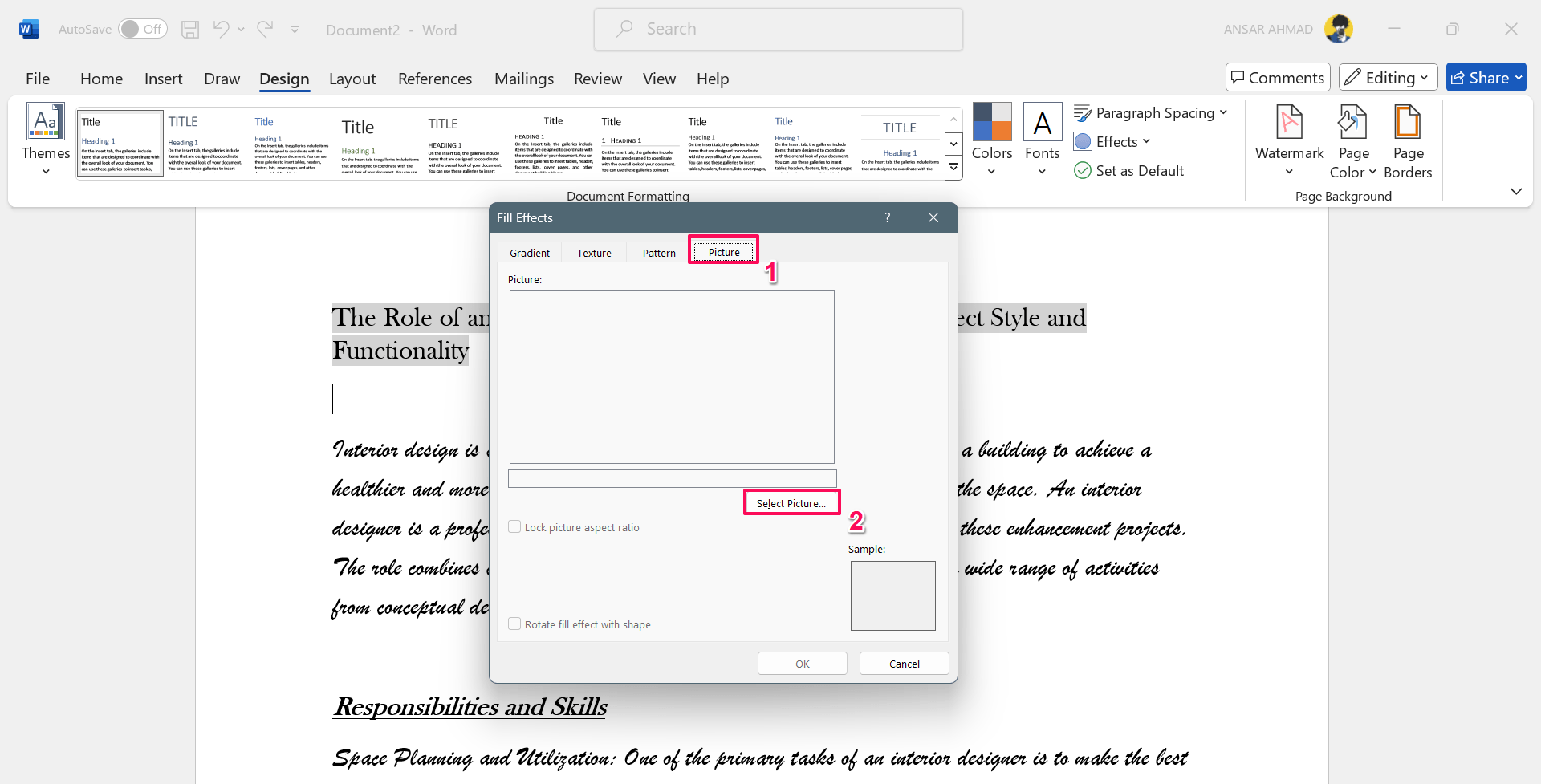 How to Add a Background in Microsoft Word 25 Click on Picture and select picture