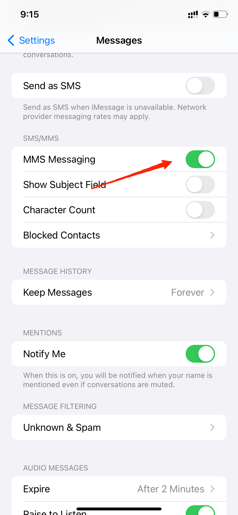 Why Can't I See Pictures on iMessage? Easy Fixes! 12 Finally, tap on the toggle beside MMS Messaging to enable the feature.
