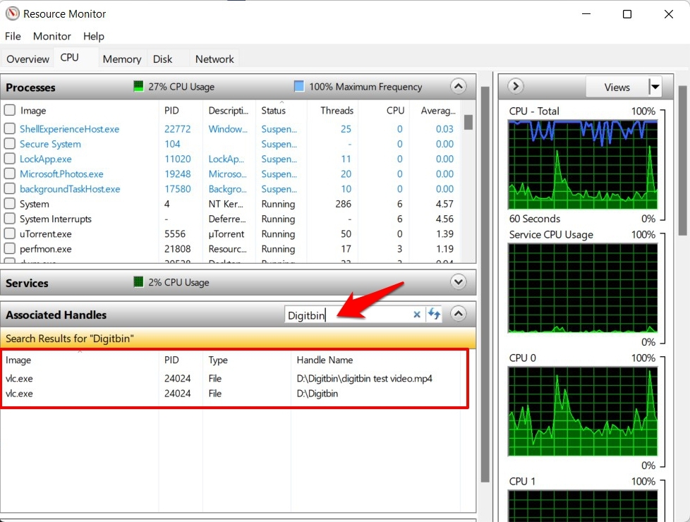 Find the File or Folder that is Currently in Use in Windows 11 via resource monitor