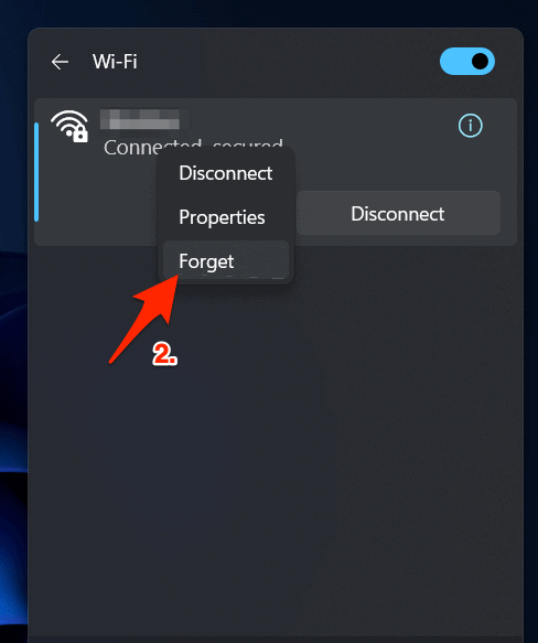 Forget WiFi from Action Center
