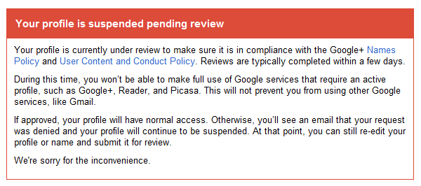 Unblock and Recover your Suspended Google Plus profile 4 G+ profile under review