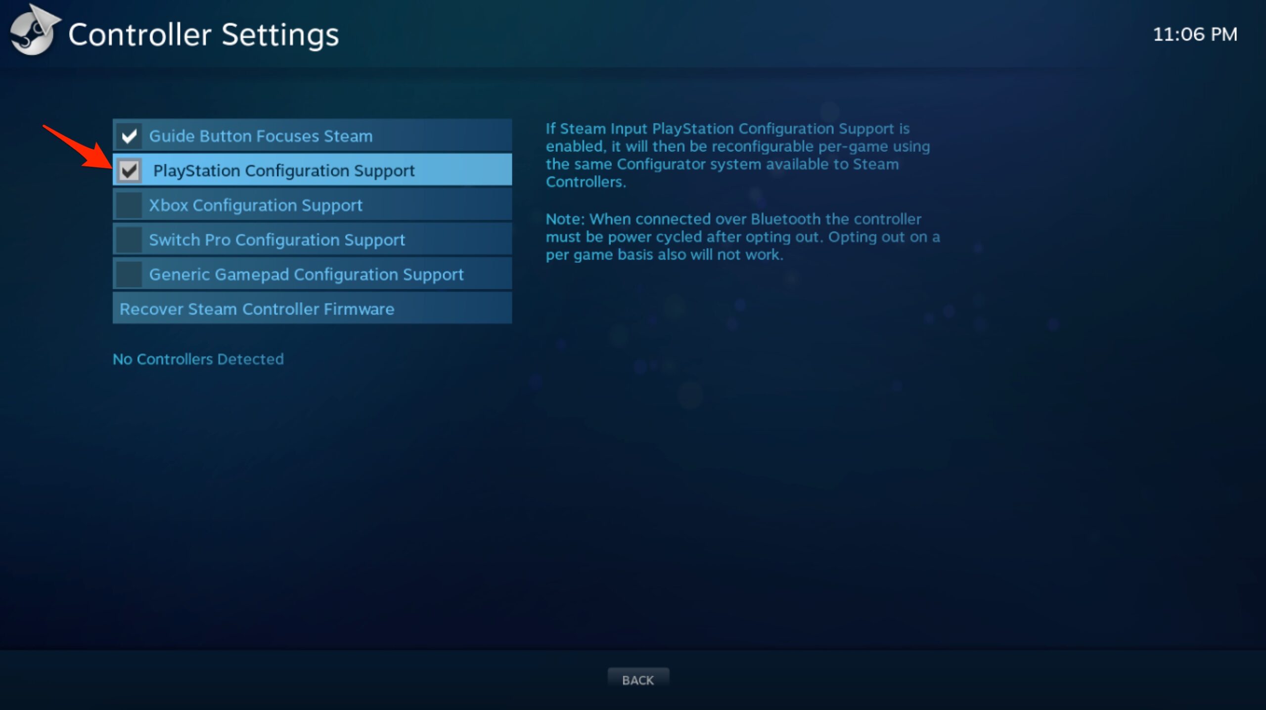 PlayStation configuration support