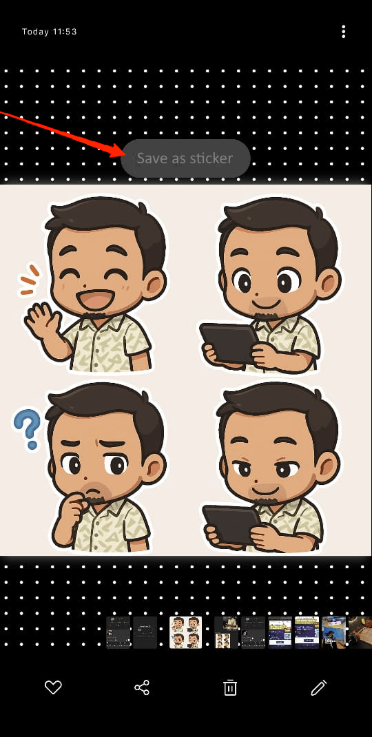 How to Create Chibi-Style WhatsApp Stickers Using ChatGPT 6 Open the downloaded image in your Gallery. Next, long-press on the image and select "Save as Sticker"
