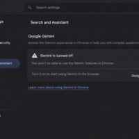 Chrome settings showing Gemini option turned off