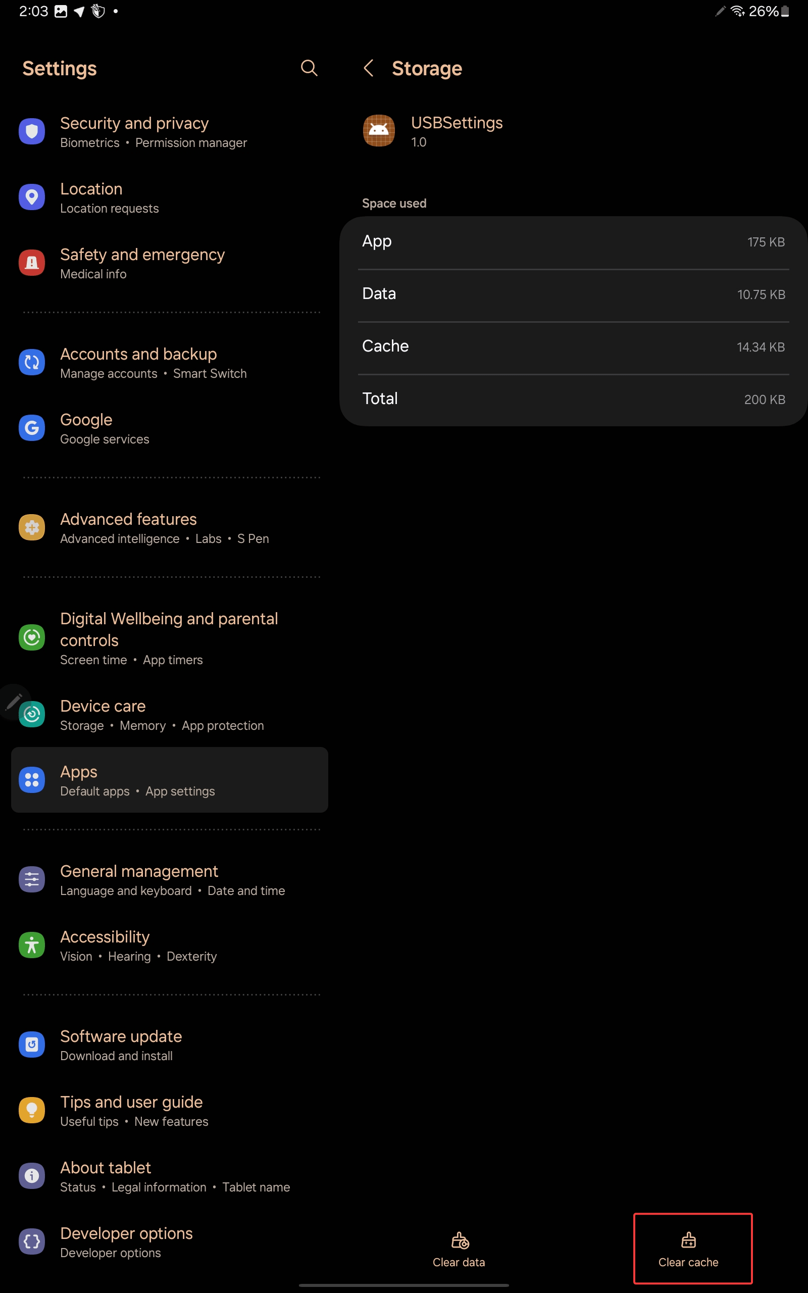 Fix: Moisture Detected in Charging or USB Port on Samsung Devices 7 Clear cache for USBSettings