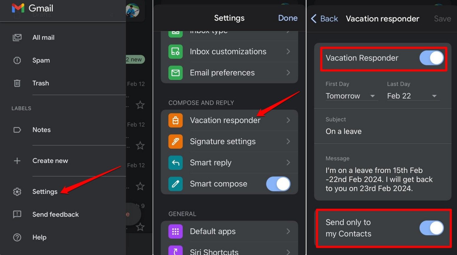 How to Setup and Use Vacation Responder in Gmail 7 Gmail vacation responder on iPhone