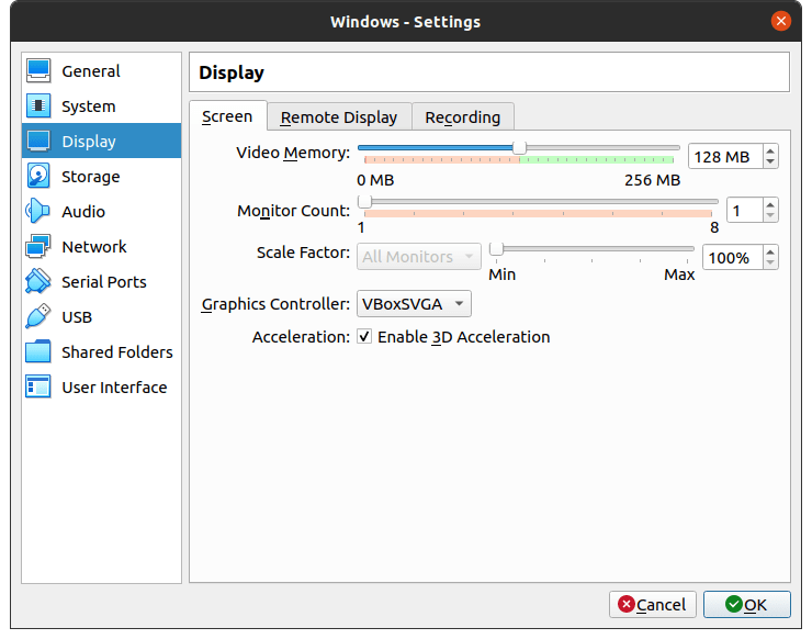 How to Run and Use Windows 10 in Linux PC? 23 Go to “Display” and then click on “Enable 3D Acceleration” and then click on “OK” to save the changes