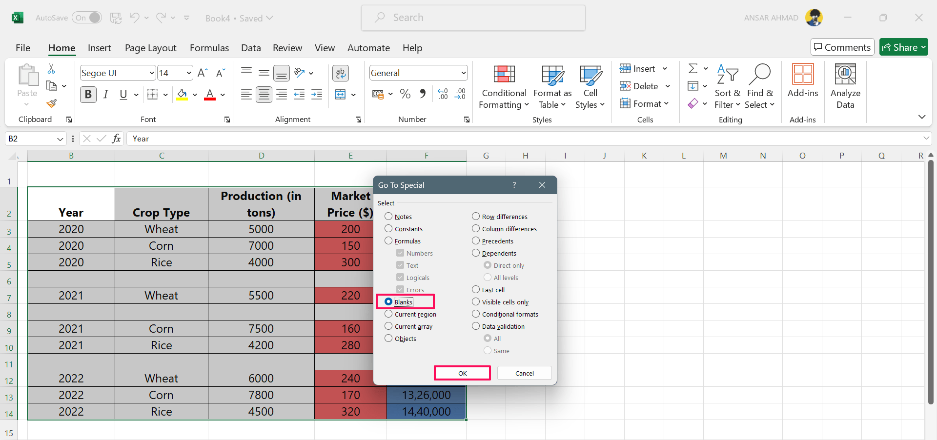 How to Remove Blank Rows in Excel 4 Choose Blank option and click OK