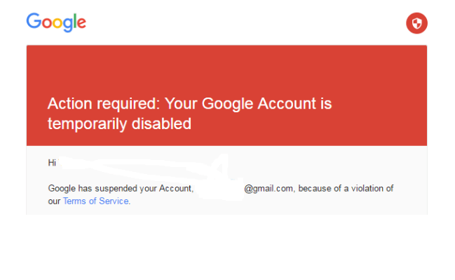 Action Required: Your Google Account is Temporarily Disabled 1 Google Account Disabled Temporary
