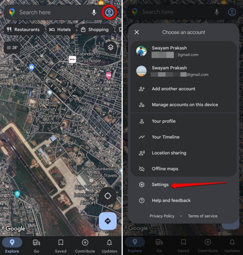 Google Maps settings
