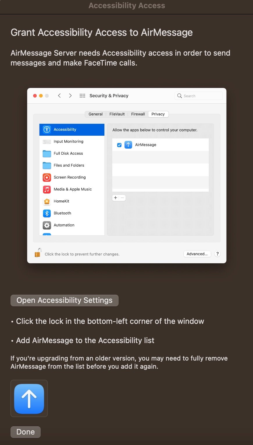 Grant Accessibility Access to AirMessage