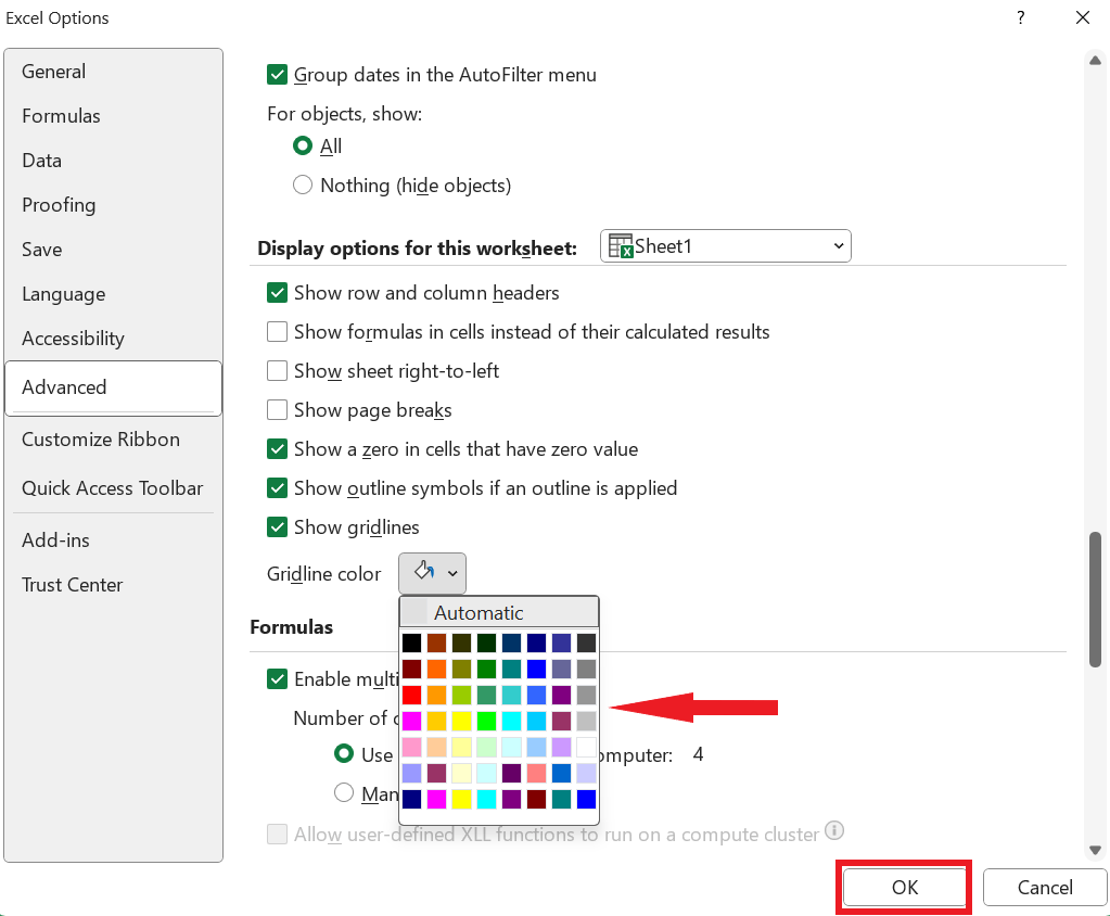 How to Change the Border Colors in Microsoft Excel 20 Choose gridlines color