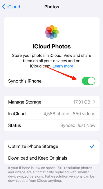 How to Transfer Local iPhone Photos and Videos to Windows PC? 19 Here, enable the iCloud Photos option and wait for the backup process to complete.