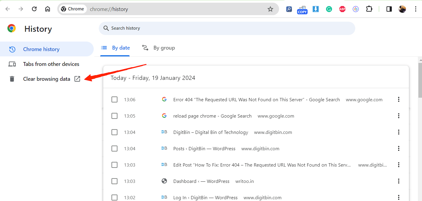 Here, on the left-hand pane, click on 'Clear browsing data'.