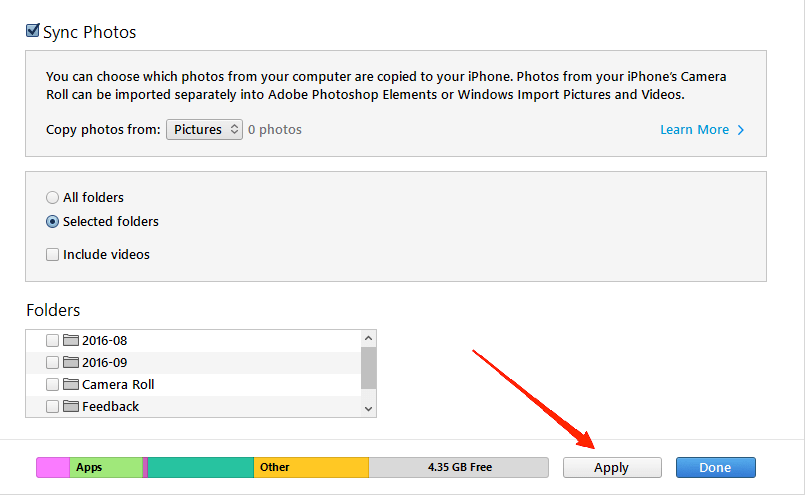 How to Transfer Local iPhone Photos and Videos to Windows PC? 6 Here, select all photos which you wish to sync and click Apply.