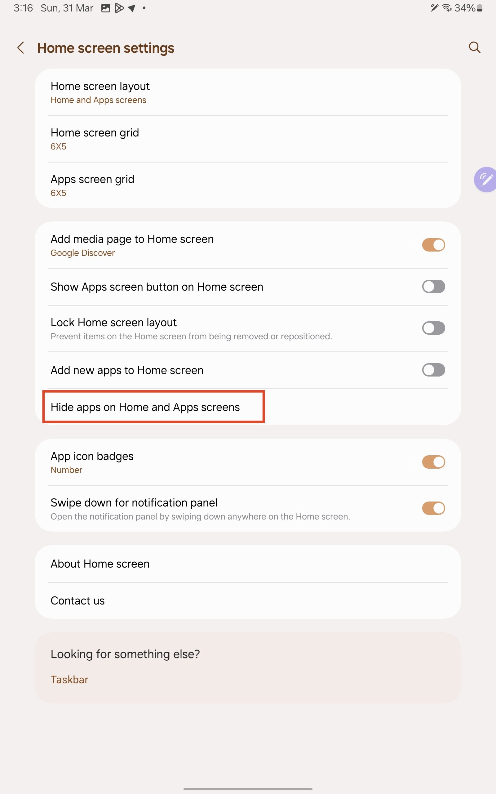 Hide apps from Home and Apps screens