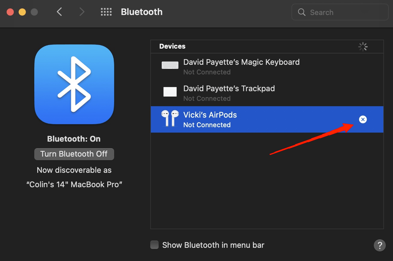 How to Fix AirPods 4 Not Pairing or Connecting? 11 Hover over the AirPods option and click on the X option beside it.