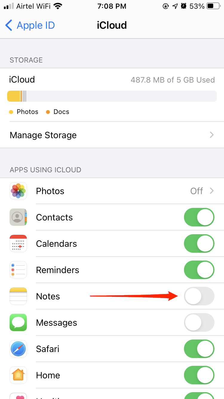 icloud notes settings iphone