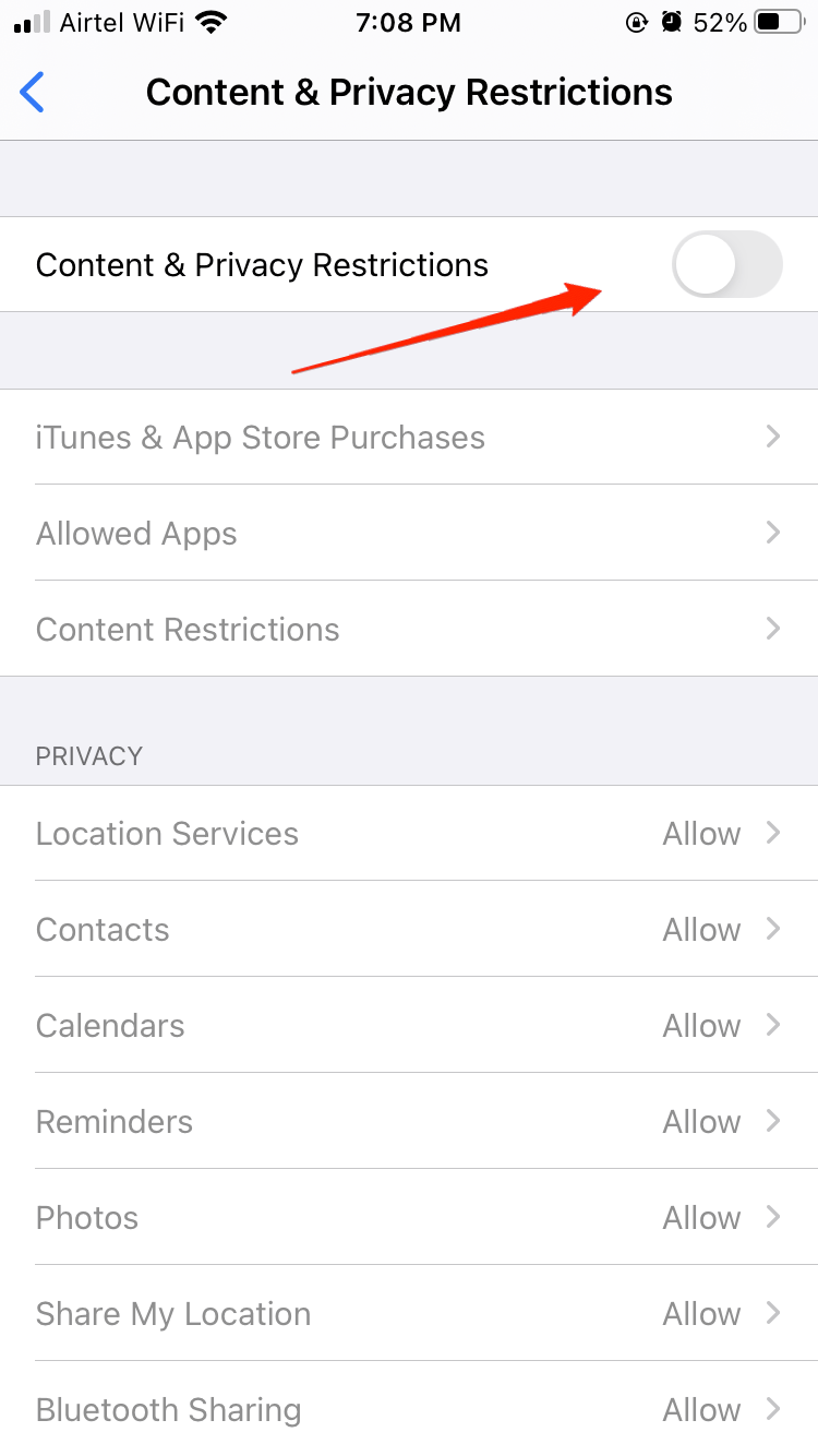 Cash App Not Working on iPhone: 11 Ways to Fix! 7 toggle off restrictions iphonee