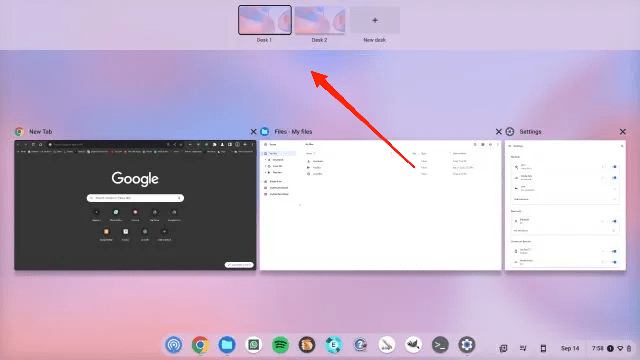 How to Get Split Screen Feature in Chrome OS? 2 If you’ve got several windows open on your Chromebook, just swipe up with three fingers on the touchpad; This will bring up the overview menu, showing all your open windows.