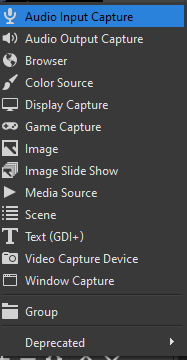 In case if the microphone is not listed in the “Audio Mixer”, then click on the “+” button under “Sources” and then select “Audio Input Capture.