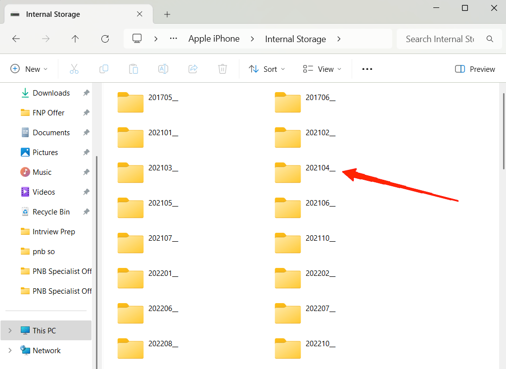 How to Transfer Local iPhone Photos and Videos to Windows PC? 12 Inside internal storage, you will see multiple alphanumerical folders. These folders will contain your photos and videos along with other system files.