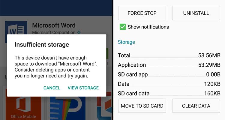 Fix - 'Insufficient Space on the Device' Error on Android 1 Insufficient Storage Available problem when downloading apps from Play Store