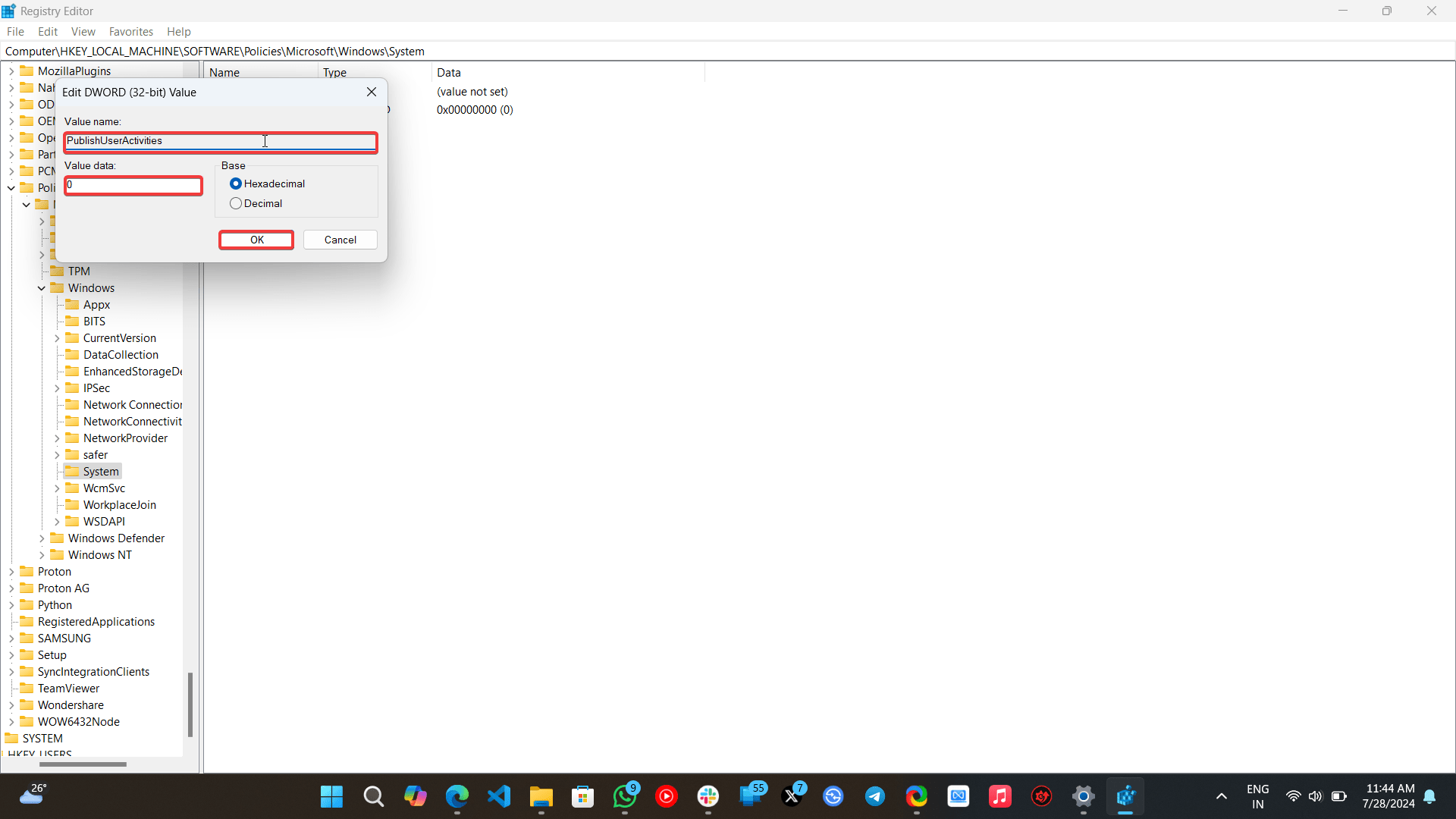 How to Disable Store Activity History in Windows 11 9 Double-click on PublishUserActivities and set the value to 0