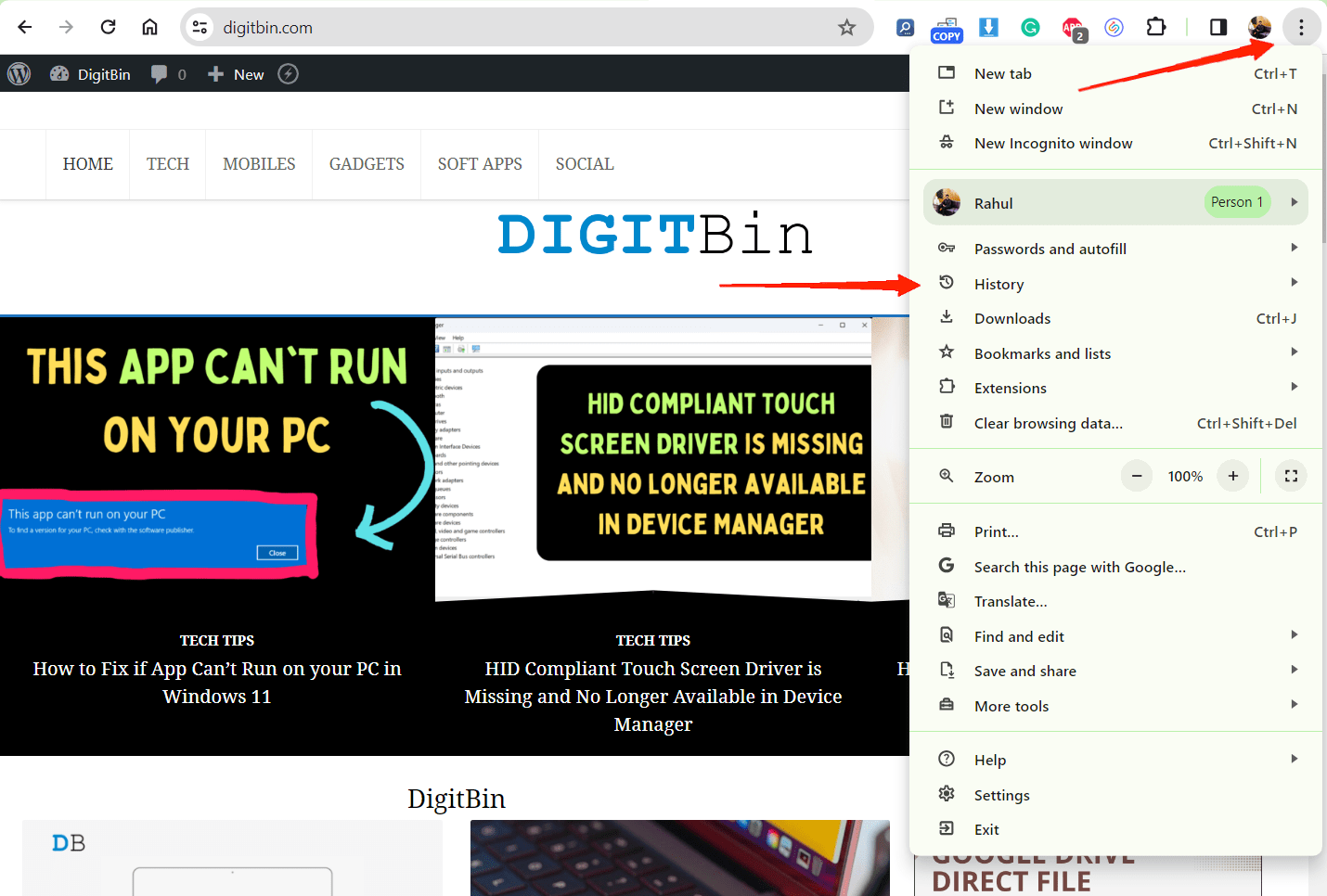 Launch Google Chrome on your device tap on the menu icon in the top left corner and select history.