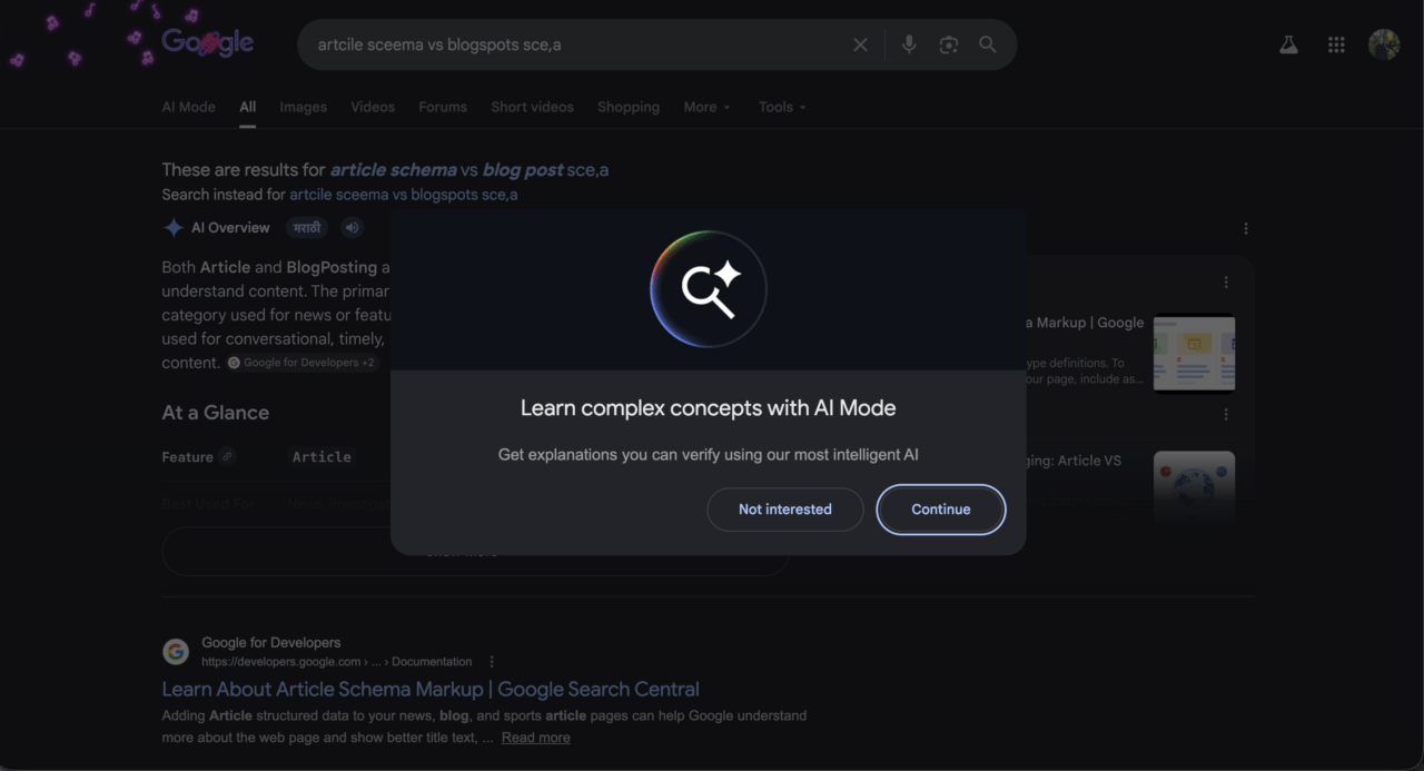 Google is now showing a mid-search AI Mode popup and we tested what actually triggers it