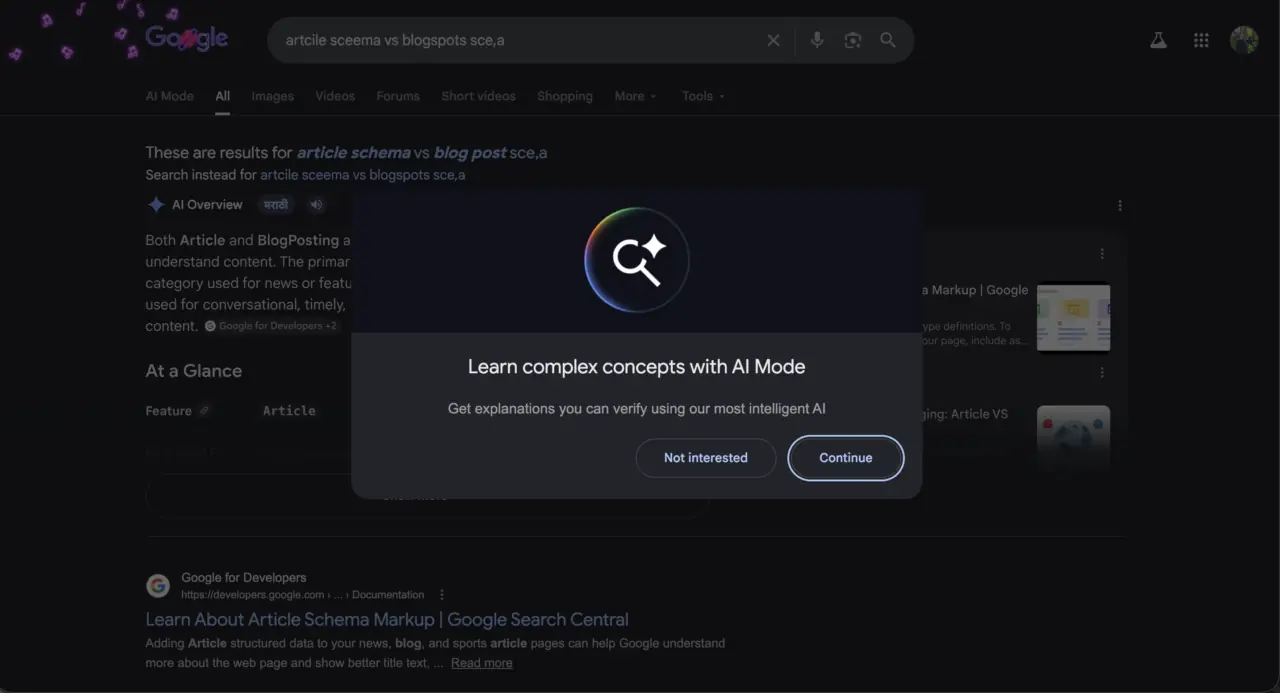 Google is now showing a mid-search AI Mode popup and we tested what actually triggers it