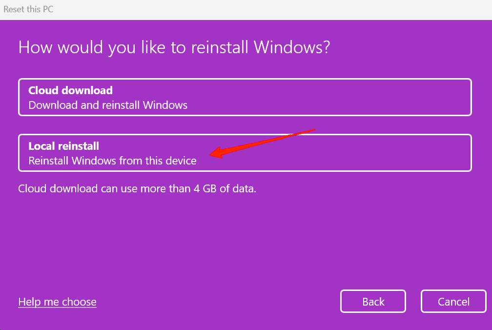 How to Reset Windows 11 Without Losing Data 6 click on Local reinstall