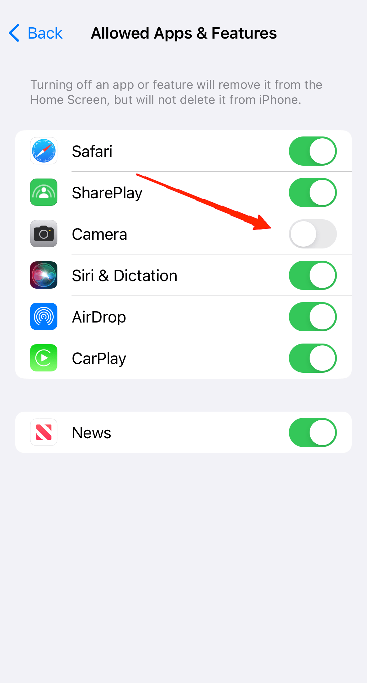 5 Tips to Stop Triggering Camera Control Accidentally on iPhone 21 Locate the camera app in the list and turn it off.
