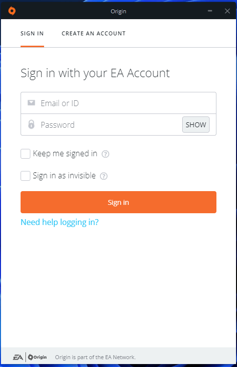 Login to Origin